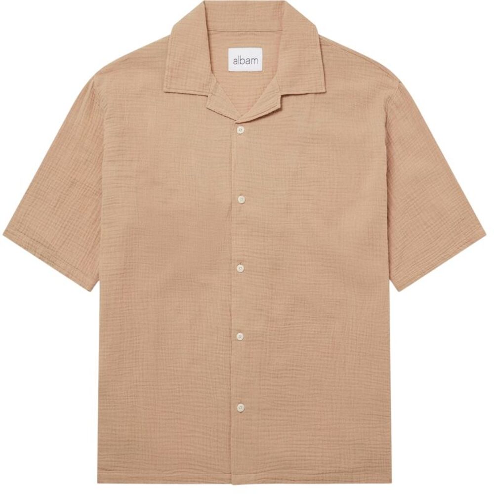 Albam Mens Crinkled Relaxed Fit Holiday Shirt / Warm Beige